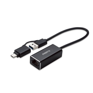 【人氣特價】RASTO RH10 鋁製USB 3.2轉RJ45千兆高速網卡轉接器+Type C雙接頭