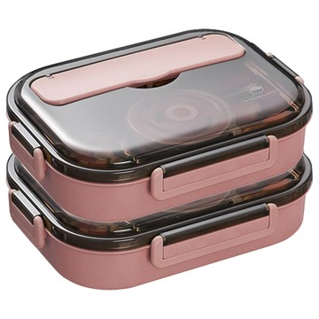Mega 莫蘭迪新色304不鏽鋼便當盒 小5格粉色 25x19x6.5公分  2個