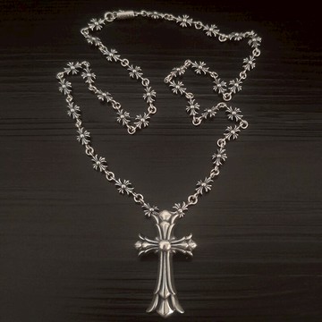 青峰銀匠ch十字花雙層大小十字架925純銀項鏈潮人款時尚復古泰銀