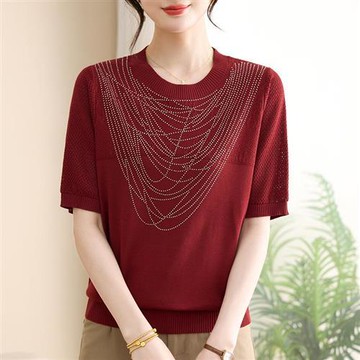 【米蘭精品】現貨+預購 高級針織衫上衣秋冬毛衣寬鬆大碼休閒女裝百搭媽媽裝-短袖冰絲薄款女上衣4色74mo22