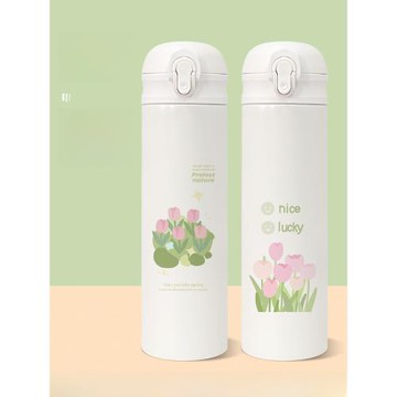 郁金香保溫杯316不銹鋼吸管杯女士高顏值水杯彈蓋保暖杯子洋荷花