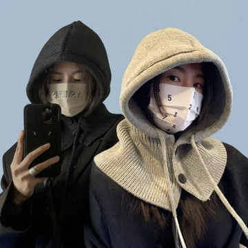 現貨-韓國巴拉克拉法帽子女冬季帽子圍脖 護耳毛線針織帽保暖針織圍脖帽 圍脖 圍巾 口罩 保暖帽 毛帽 針織帽#0
