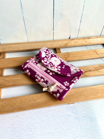 櫻花短夾 自動分類鈔票零錢 母親節 生日禮物 棉布製作