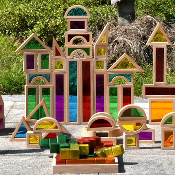 兒童木質大號櫸木積木幼兒園戶外亞克力透光幾何構建拼搭積木玩具【益三和】可開發票