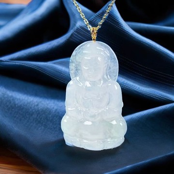 冰種翡翠觀音菩薩項鍊 18K金墜頭 | 天然緬甸玉A貨翡翠 | 送禮