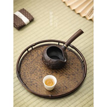 紫陶公道杯半手工浮雕茶海黑檀木側把公杯細陶勻杯分茶器功夫茶具