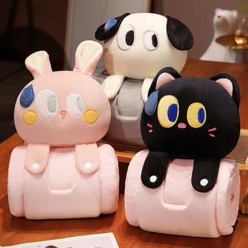 可愛大眼仔立體卷毯辦公室車載午睡蓋毯便攜小被子珊瑚絨毛毯子批