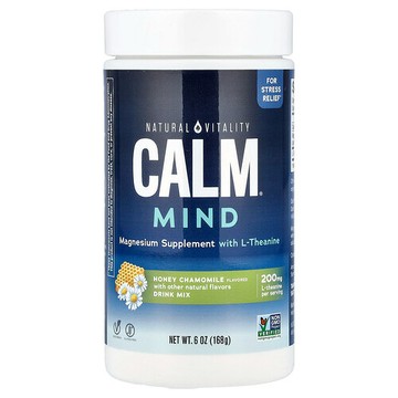 Natural Vitality, CALM® Mind，鎂補劑與 L-茶氨酸混合飲品，蜂蜜洋甘菊味，6 盎司（168 克）