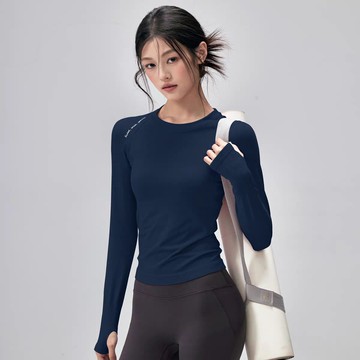 速干瑜伽服上衣女圓領緊身運動長袖跑步普拉提訓練健身服外穿休閑