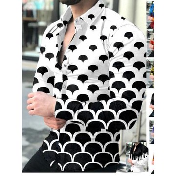 21秋季外穿亞馬遜歐美男裝印花襯衣開襟長袖襯衫Men’s shirts