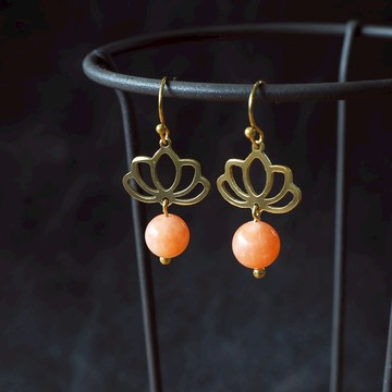 Lotus flower earrings with coral tone natural stone