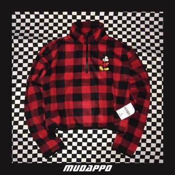 出美國蒸汽波美式復古朋克搖滾音樂節格子拉鏈衛衣拉絨立領套頭衫