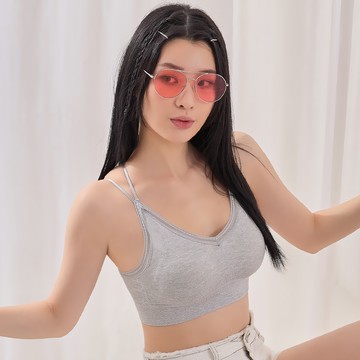 內衣 無鋼圈(M-XL)無縫Q彈Bra Top交叉美背小可愛/睡眠/運動(固定胸墊)_紫色#7602