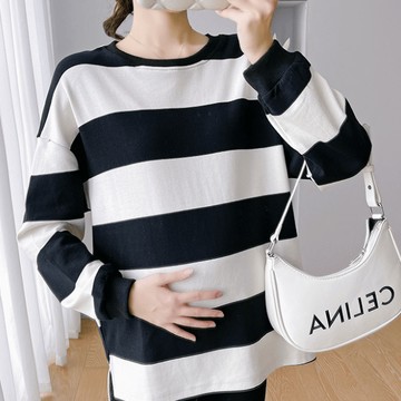 9th street 條紋休閒孕婦裝｜小個子友善時尚寬鬆上衣 孕期也能穿出辣妹感🤍(預購)