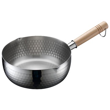 SHCJ 生活采家 304不鏽鋼日式錘紋雪平鍋 22cm 適用瓦斯爐/電爐/黑晶爐/電磁爐  銀色 + 原木色  1個