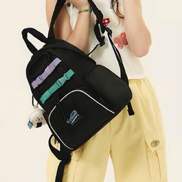 Vanwalk 出走 美式復古少女可愛野餐後背包 V2625 600g  酷酷奶黑  29 x 13 x 34.5cm