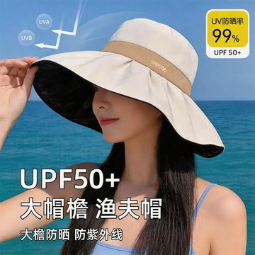 台灣熱賣漁夫帽子新款女夏薄時尚百搭黑膠遮陽海邊沙灘度假防曬盆帽太陽帽-L1001 VEFP