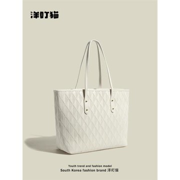 洋叮貓原創格紋托特包女2025新款冬大學生上課通勤大容量單肩大包