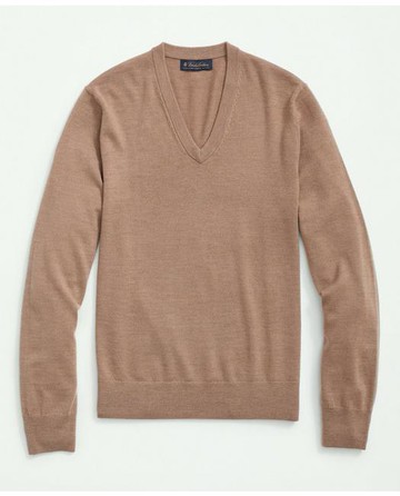 Brooks Brothers Men's Big & Tall Fine Merino Wool V-Neck Sweater | Camel | Size 3X Tall