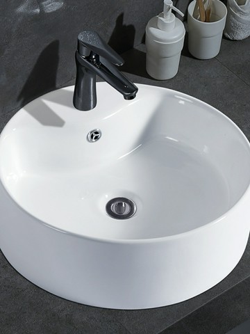 【破損包賠】洗手盆 洗臉盆 陶瓷盆 檯上盆 浴室盆 居家浴室衛生間陶瓷臺上盆洗手盆帶龍頭孔藝術盆洗臉盆衛生間洗面盆圓形