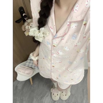 日系卡通kt貓睡衣女夏季2025新款甜美可愛短袖短褲薄款家居服套裝