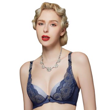 【Swear 思薇爾】 香頌幻曲系列B-E罩軟鋼圈蕾絲集中包覆女內衣(柏林藍)