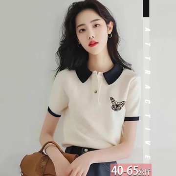 針織翻領蝴蝶印花正肩上衣 F【315394X】【現+預】☆流行前線☆