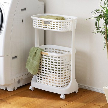 日本squ+ E-style日製可移式雙層分類洗衣籃-白