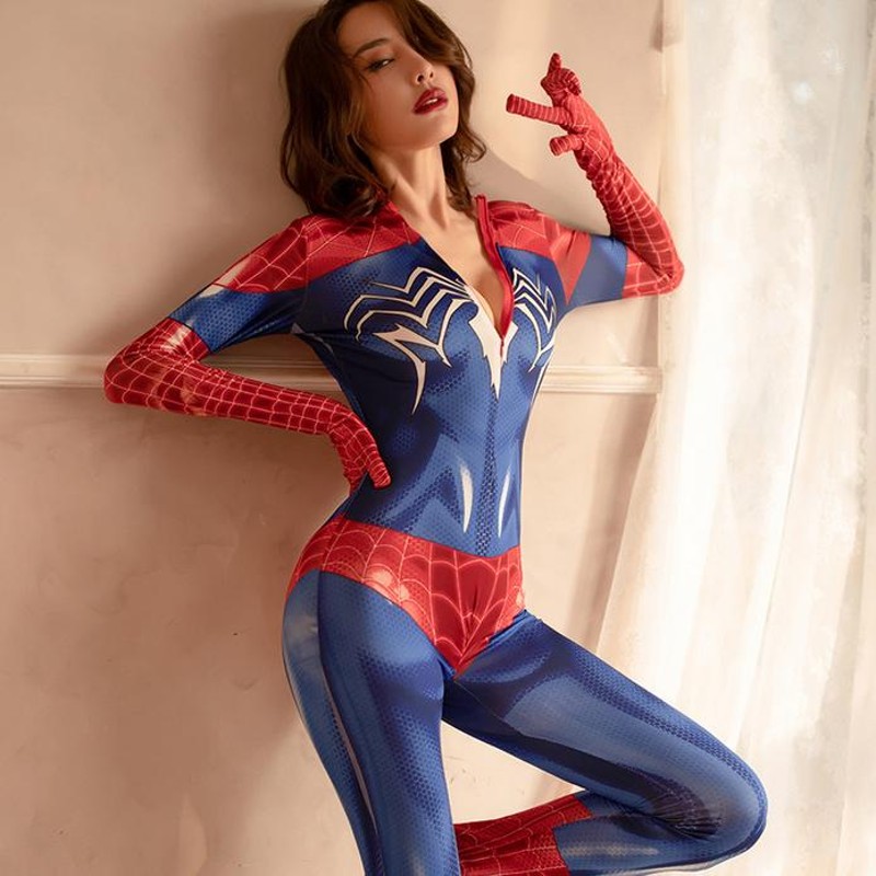 Lサイズ セクシー全身タイツ スパイダーマン レッド 赤 コスプレ 通販