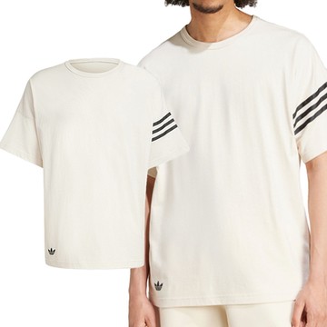 Adidas NEU C Tee 男款 米白色 上衣 T恤 運動 經典 三葉草 寬鬆 棉質 簡約 短袖 JF9139