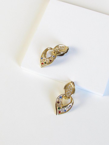 復古維多利亞多色水鑽金吊墜耳環