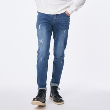 男裝 微鬆牛仔中直筒褲 中古藍 (山形) (942696) 【5th STREET】