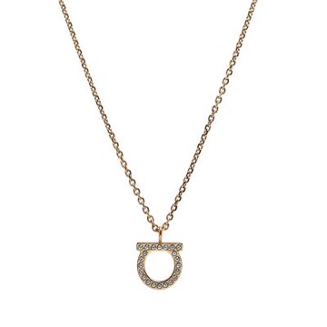 Salvatore Ferragamo 經典Gancini系列黃銅水晶馬蹄型項鍊(金色)