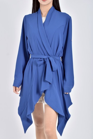 (S) home shop質感長袖藍色綁帶罩衫