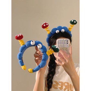 可愛搞怪扭扭棒大眼仔藍色洗臉發箍女頭箍2025新款洗臉發卡發飾