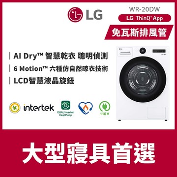 LG樂金 20公斤 AI Dry 免曬衣乾衣機 冰磁白 WR-20DW