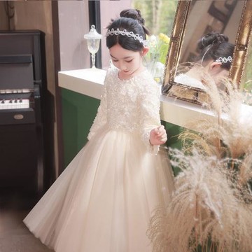 高端兒童晚禮服素雅淑女小女孩生日唱歌比賽公主裙主持人鋼琴表演
