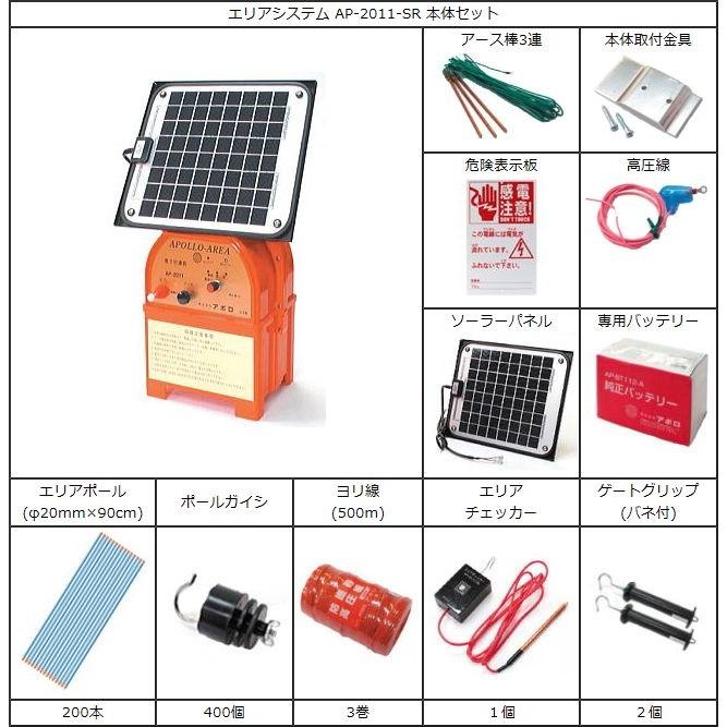 アポロ 電気柵セットソーラ 5反張り AP-5TAN75-SR (750m×2段 ヨリ線 エリアポール) [電柵][送料無料]