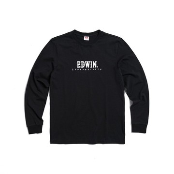 EDWIN 男女裝 東京散策系列 日系經典LOGO長袖T恤 (黑色)