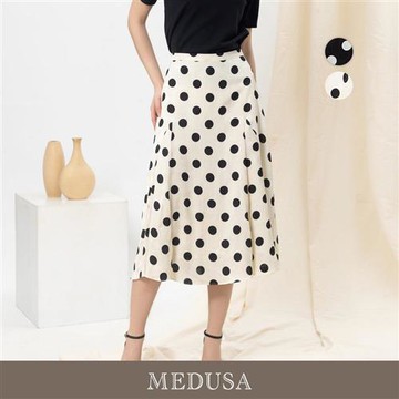 現貨【MEDUSA 曼度莎】復古波點剪裁壓紋長裙 - 2色（M-XL）｜休閒長裙 波點裙 優雅穿搭