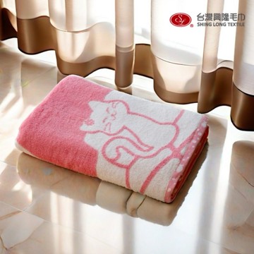 無捻紗．沙發上的貓浴巾-粉色(單條浴巾組)【台灣興隆毛巾專賣】超柔軟觸感 吸濕 透氣