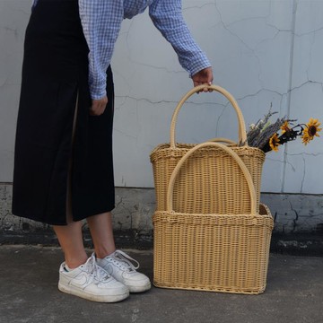 ins仿藤編籃柳編手提籃購物籃果籃置物籃收納籃筐買菜籃子野餐籃 中秋免運