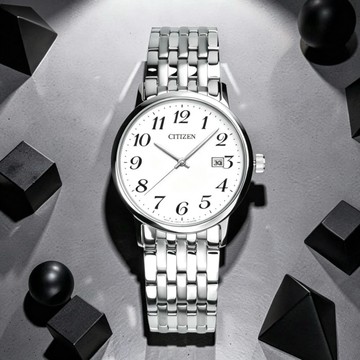 CITIZEN 星辰表 / BM6770-51B / 光動能 數字時刻 藍寶石水晶玻璃 日期 不鏽鋼男錶 白色 37mm
