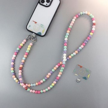 亞克力水晶珠子斜挎手機掛繩女彩色串珠手機鏈掛脖手機繩精致百搭