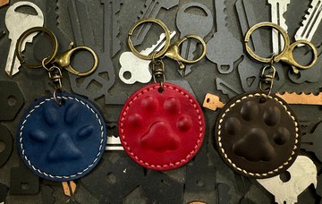 手作皮件貓狗腳印鑰匙圈/聖誕禮物