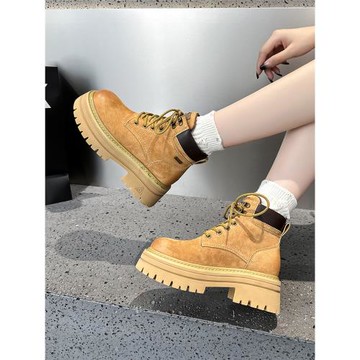 馬丁靴女鞋2026新款英倫風內增高大黃靴秋冬季小個子黃色厚底短靴