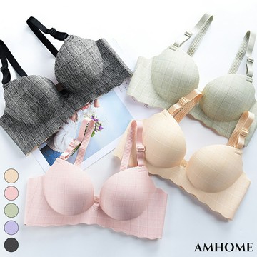 【Amhome】網紅無痕內衣格子遊戲聚攏無鋼圈一片式性感內衣 # 115734(現貨+預購)