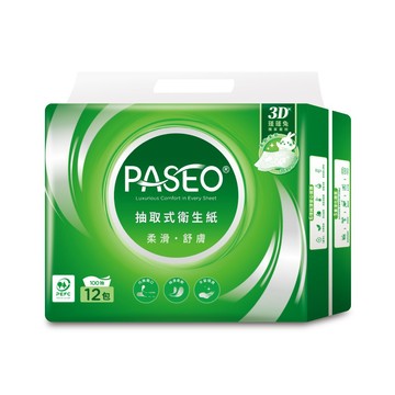 PASEO百拭柔柔滑舒膚抽取式衛生紙100抽x12