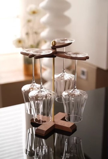 胡桃木黃銅懸掛酒杯架  接單客製