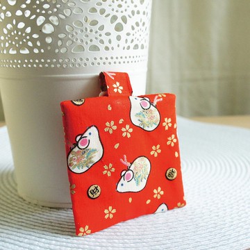 Lovely【燙金鼠平安符袋、紅】護身符袋、詩籤福袋